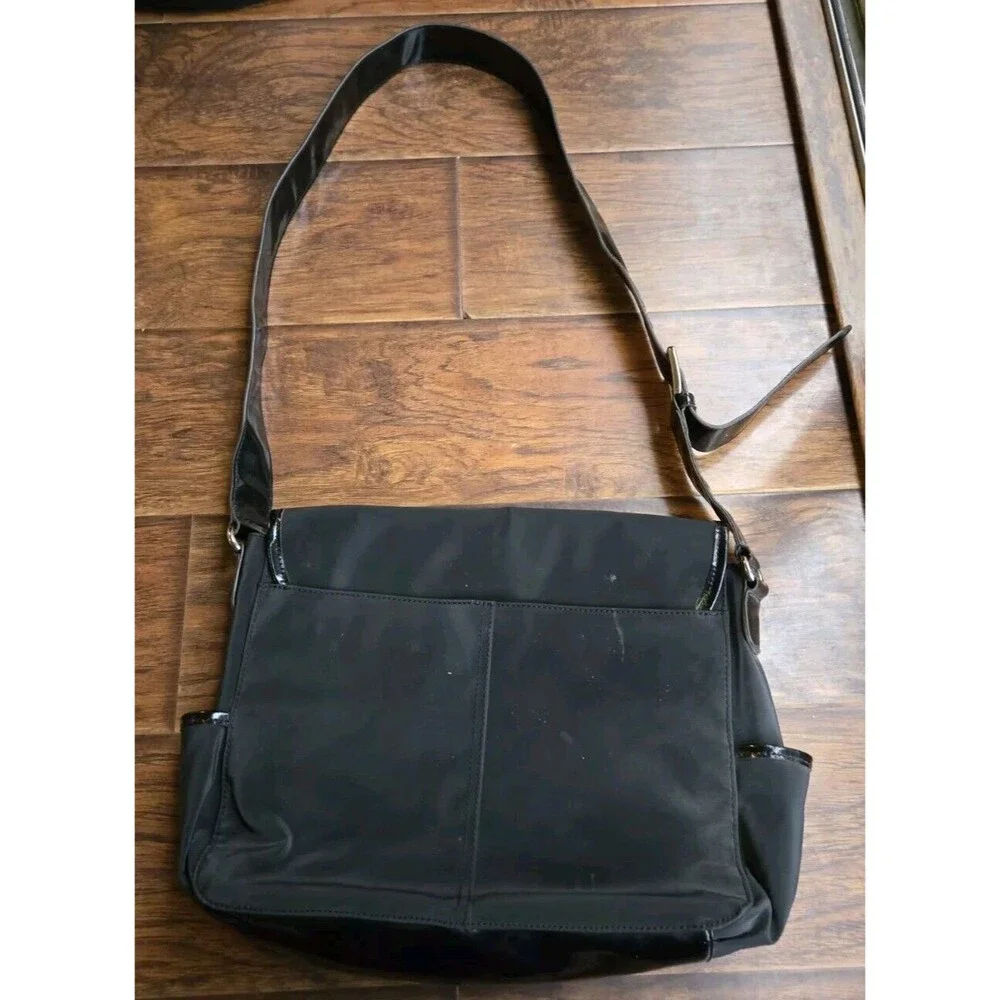 Tignanello Messenger Shoulder Bag Black Yellow Interior Laptop Computer Purse